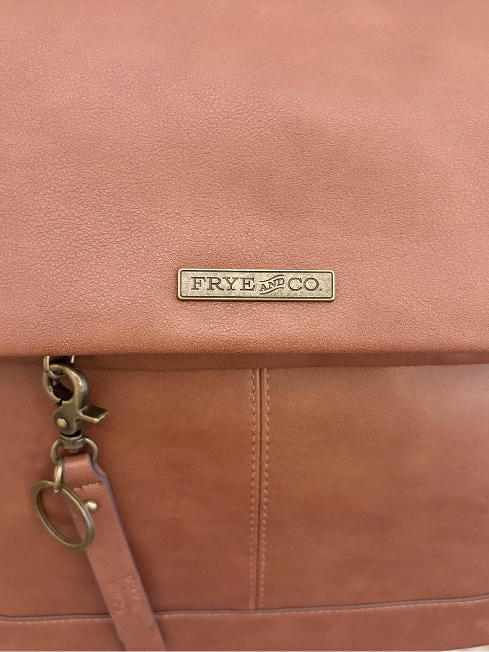 Frye & Co. NWT Cognac Foldover Backpack Faux Leather - Picture 2 of 12